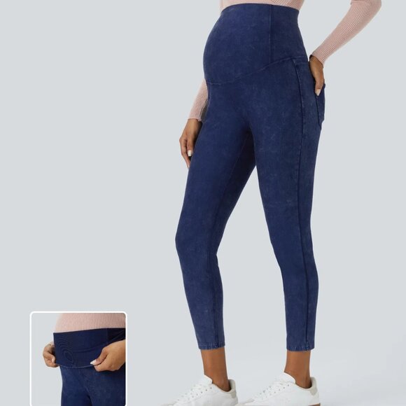 Halara Flex Super High Waist Stretchy Knit Denim Maternity 7/8 Leggings - Picture 1 of 5